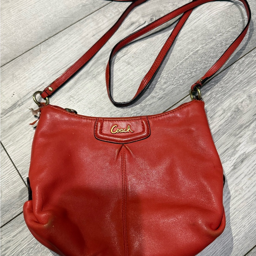 Coach Vibrant persimmon Red Leather adjustable  cross body Shoulder Bag.